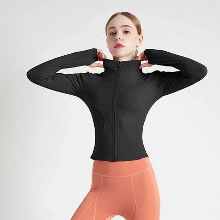 Chaqueta de yoga de secado rápido para mujer: top ajustado con cremallera para correr y hacer ejercicio