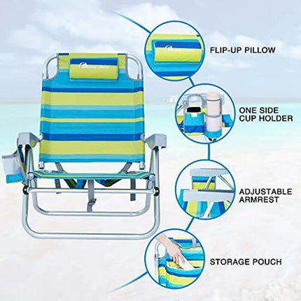 Adjustable 5-Position Lightweight Folding Beach Chair with Towel Bar - Wnkrs