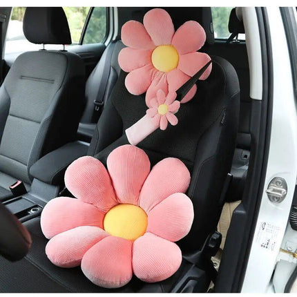 Soft Flower Car Neck & Waist Pillow with Safety Seat Belt Shoulder Pad - Wnkrs