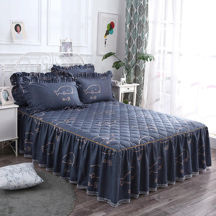 Twill Thickened Bedspread Bed Skirt Single Product Bed Skirt Three-piece Suit - Wnkrs