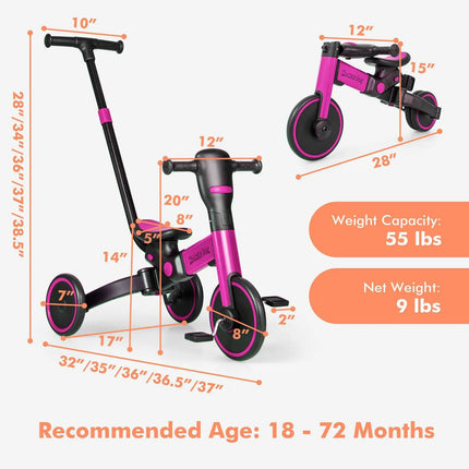 4-in-1 Foldable Toddler Tricycle with Push Handle - Wnkrs