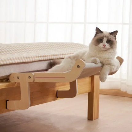 Hamaca de madera para gatos: fácil montaje, lona de algodón lavable, estructura de madera contrachapada