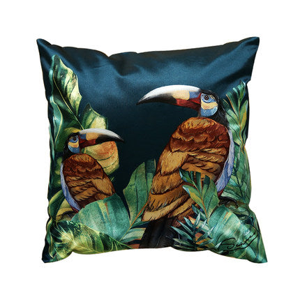 Modern rainforest bird green leaf print cushion cover - Wnkrs