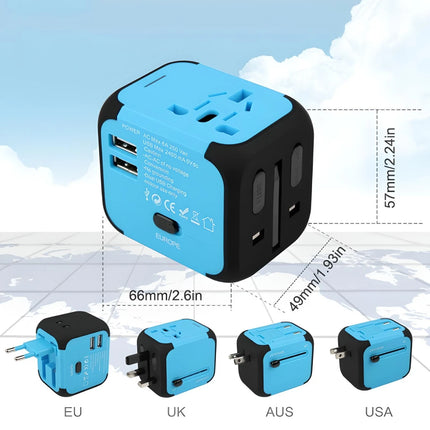 Adaptateur de voyage universel avec deux ports de chargement USB et indicateur LED