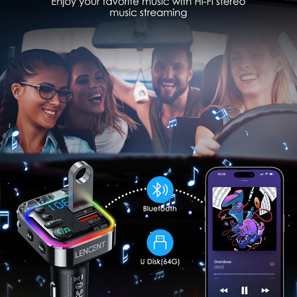 Transmisor FM Bluetooth 5.3 con cargador rápido PD de 30 W y QC3.0, sonido de alta fidelidad