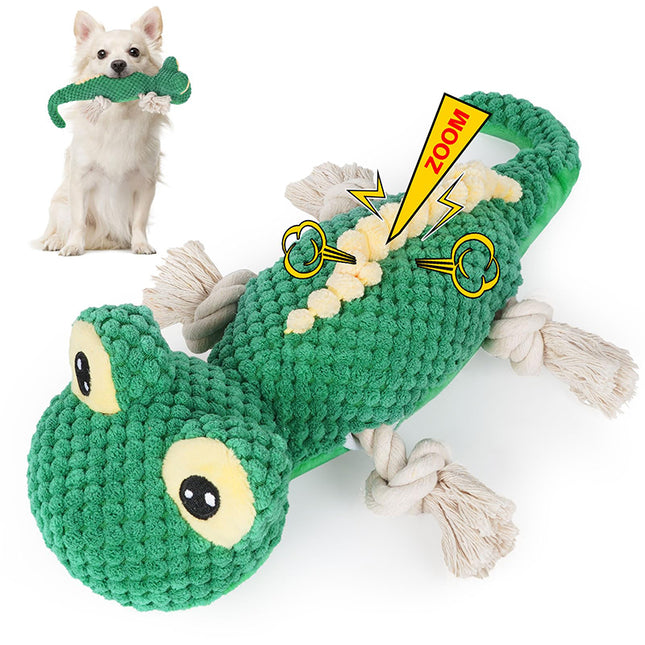 Juguete de peluche con forma de lagarto que chirría para perros