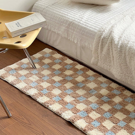 Tapis de sol floqué en peluche à carreaux pour chambre à coucher et au-delà