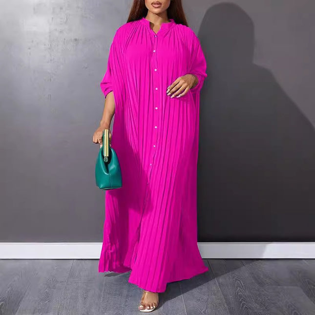 Vestido tipo cárdigan holgado de talla grande con pliegues y botonadura sencilla