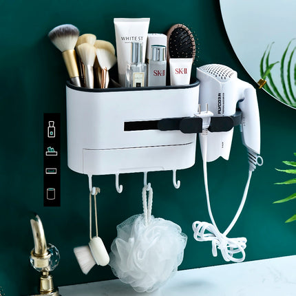 Soporte para secador de pelo de pared y organizador de baño