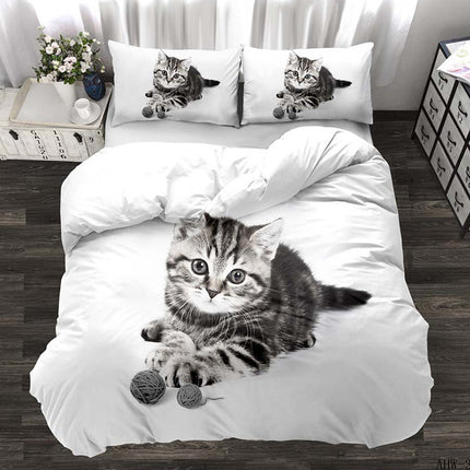 Three-piece Animal Cat and Dog Realistic Quilt Cover - Wnkrs