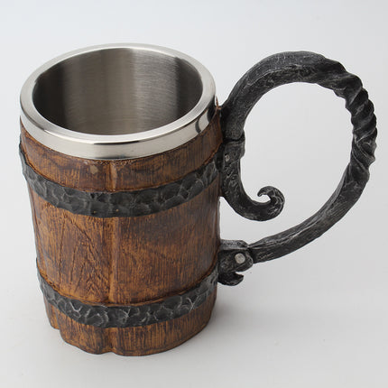 Simulation Wooden Barrel Double-layer Beer Creative Personality Resin Stainless Steel Liner Drinking Cup - Wnkrs