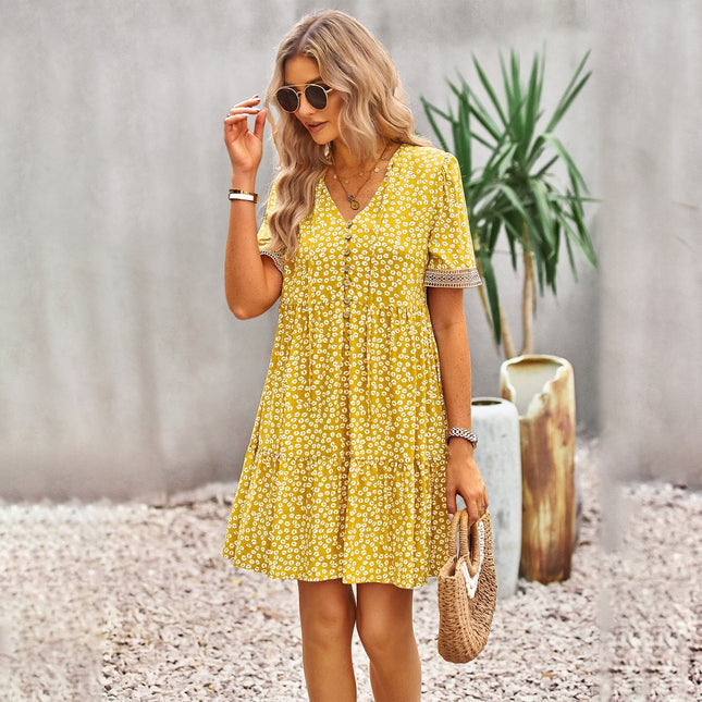 Vestido de manga corta con estampado floral para mujer