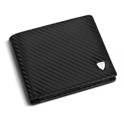 Cartera plegable con bloqueo RFID de cuero y fibra de carbono para hombre