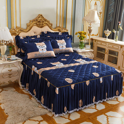 Twill Thickened Bedspread Bed Skirt Single Product Bed Skirt Three-piece Suit - Wnkrs