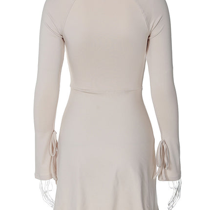 Square Collar Slimming High Waist Bell Sleeve Dress