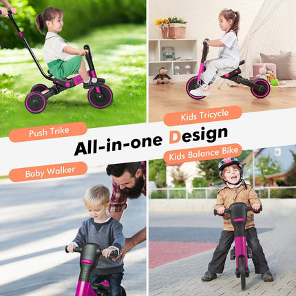 4-in-1 Foldable Toddler Tricycle with Push Handle - Wnkrs