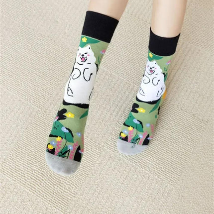 Chaussettes mignonnes avec un chat renard de dessin animé