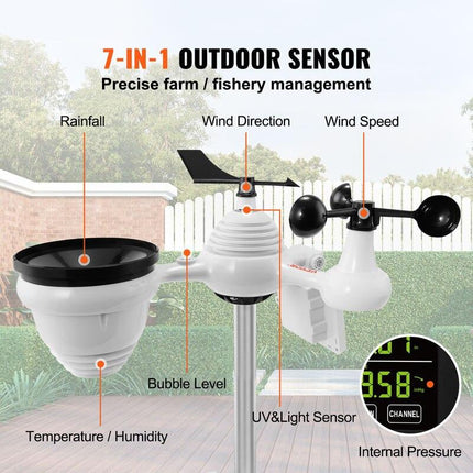 7-in-1 Wi-Fi Weather Station with Solar Power and Large Color Display