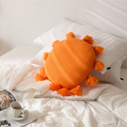 Coussin de siège rond moelleux à pompons Kawaii