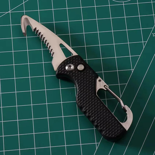 Compact Multi-Tool Keychain Knife with Serrated Hook