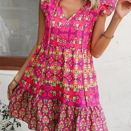 Printed Sleeveless Dress Summer Fashion V-Neck Lace-up Straight Dresses For Womens Clothing