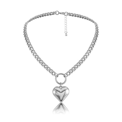 Heart Pendant Punk Choker - Fashion Metal Link Chain Necklace for Women