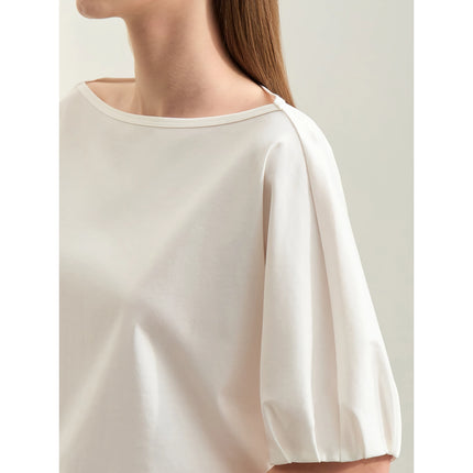 T-shirt minimaliste à manches lanternes en coton pour femme