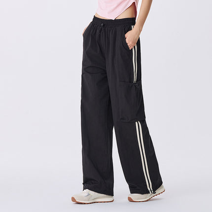 Pantalon large décontracté à taille élastique et cordon de serrage pour femme