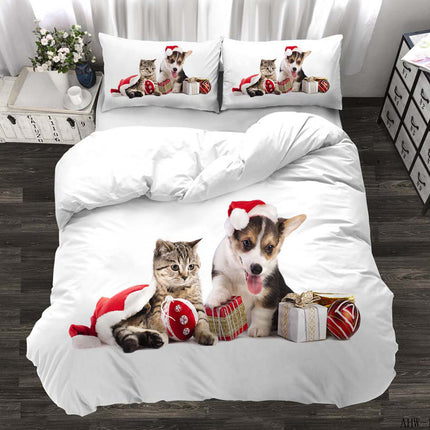 Three-piece Animal Cat and Dog Realistic Quilt Cover - Wnkrs