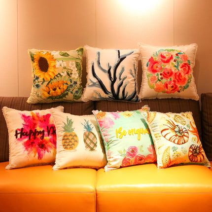 Velvet Embroidered Throw Pillow Printed Cushion Cover - Wnkrs