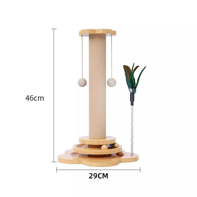 Torre rascadora para gatos de madera de pino con bolas giratorias interactivas