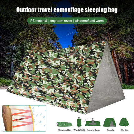 Saco de dormir de emergencia impermeable con camuflaje para acampar al aire libre y sobrevivir