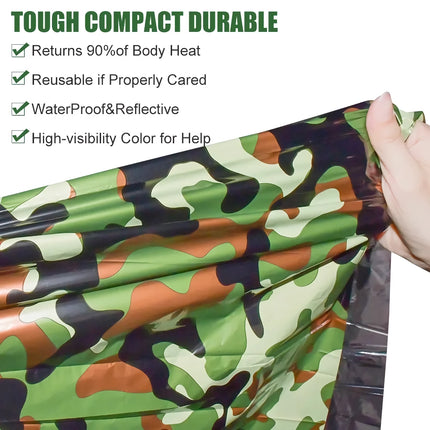 Saco de dormir de emergencia impermeable con camuflaje para acampar al aire libre y sobrevivir