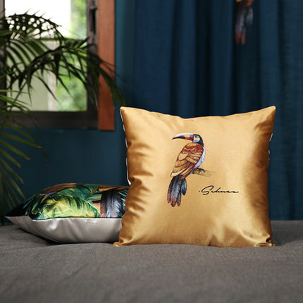 Modern rainforest bird green leaf print cushion cover - Wnkrs