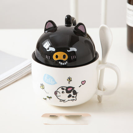 Cartoon Office Ceramic Mug With Lid Spoon - Wnkrs