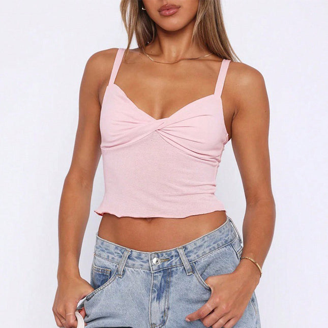 Nouveau Y2K Camisole à col en V Été Polyvalent Sexy Haut Court Fille Style de Rue Vêtements pour Femmes