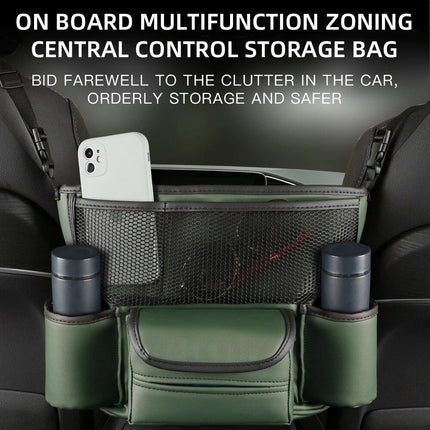 Luxury Leather Car Seat Organizer with Cup Holder & Tissue Pocket - Wnkrs