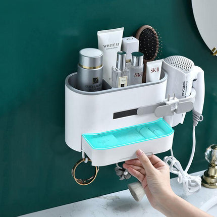 Soporte para secador de pelo de pared y organizador de baño