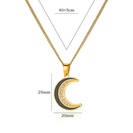 Gold Moon Pendant Necklace with Cubic Zirconia – Trendy Stainless Steel Jewelry