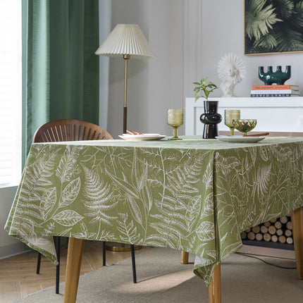 Green Leaf Sketching Dining Table Cloth - American Fabric Art Rectangle