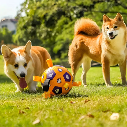 Juguete interactivo de fútbol para perros con lengüetas de agarre