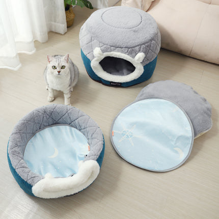 Lit et maison en peluche convertible et confortable pour chats et petits chiens