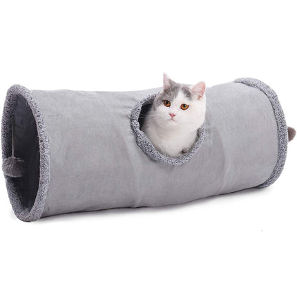 Túnel plegable para gatos con gamuza arrugada y orificio para mirar: escondite portátil para gatos