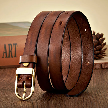 Ceinture fine en cuir véritable de 1,8 cm pour femme avec boucle en cuivre