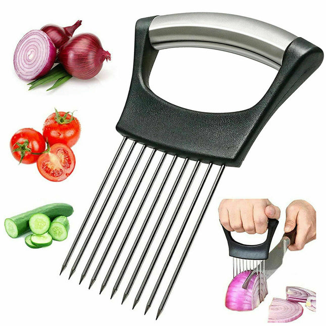 Food Slice Assistant - Stainless Steel Onion Holder Slicer Tomato Cutter NonSlip - Wnkrs