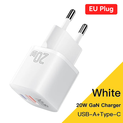 Cargador rápido GaN USB-C PD de 20 W con puerto dual QC 3.0