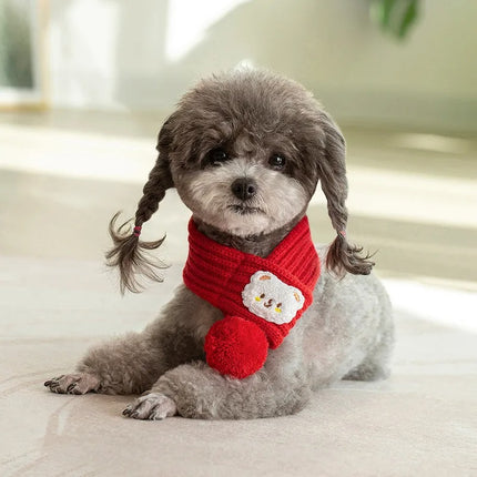 Écharpe tricotée pour chien avec pompon duveteux - Bandana cache-cou d'hiver pour animaux de compagnie