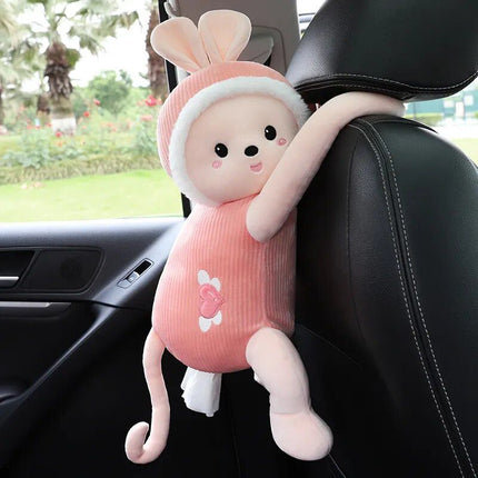 Cute Cartoon Car Tissue Box Creative Lovely Rabbit Short Plush Tissue Box Holder for Car Armrest Box Car Seat Tissue Box - Wnkrs