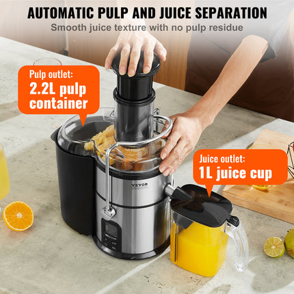 Extracteur de jus centrifuge de 850 W avec nettoyage facile et grande goulotte d'alimentation pour fruits et légumes