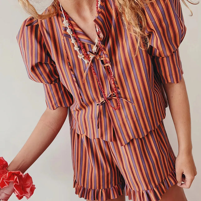 Conjunto de verano de dos piezas con rayas vintage